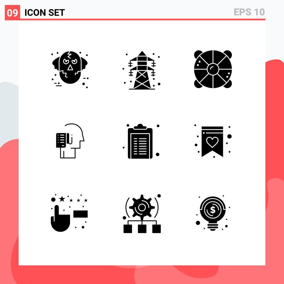 User Interface Pack of 9 Basic Solid Glyphs of schedule list transmission tower human sea Editable Vector Design Elements