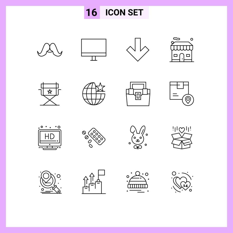 16 símbolos de signos de contorno universales de la silla elementos de diseño vectorial editables de la tienda de hardware real vector