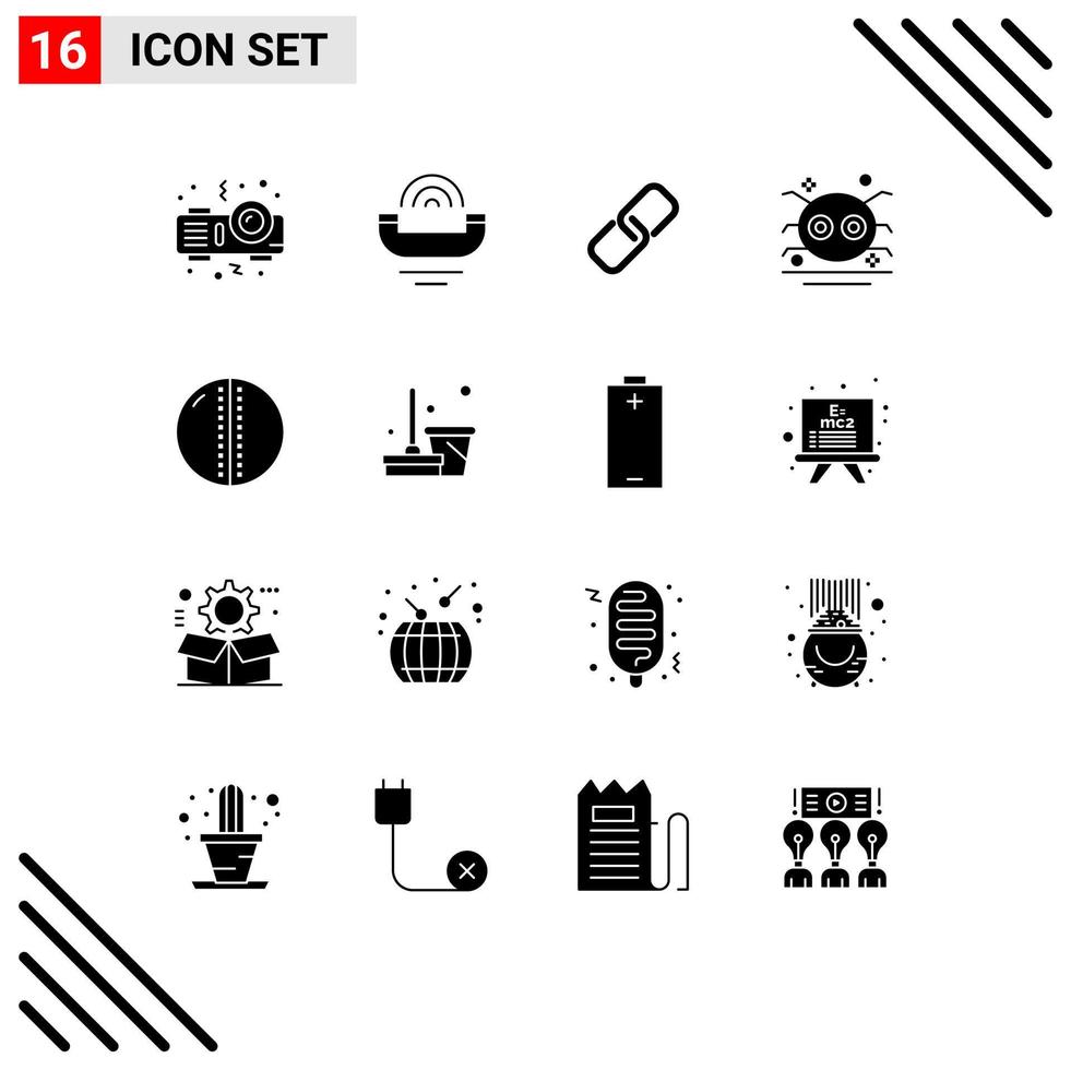 Universal Icon Symbols Group of 16 Modern Solid Glyphs of cricket ball spider clip scary halloween Editable Vector Design Elements