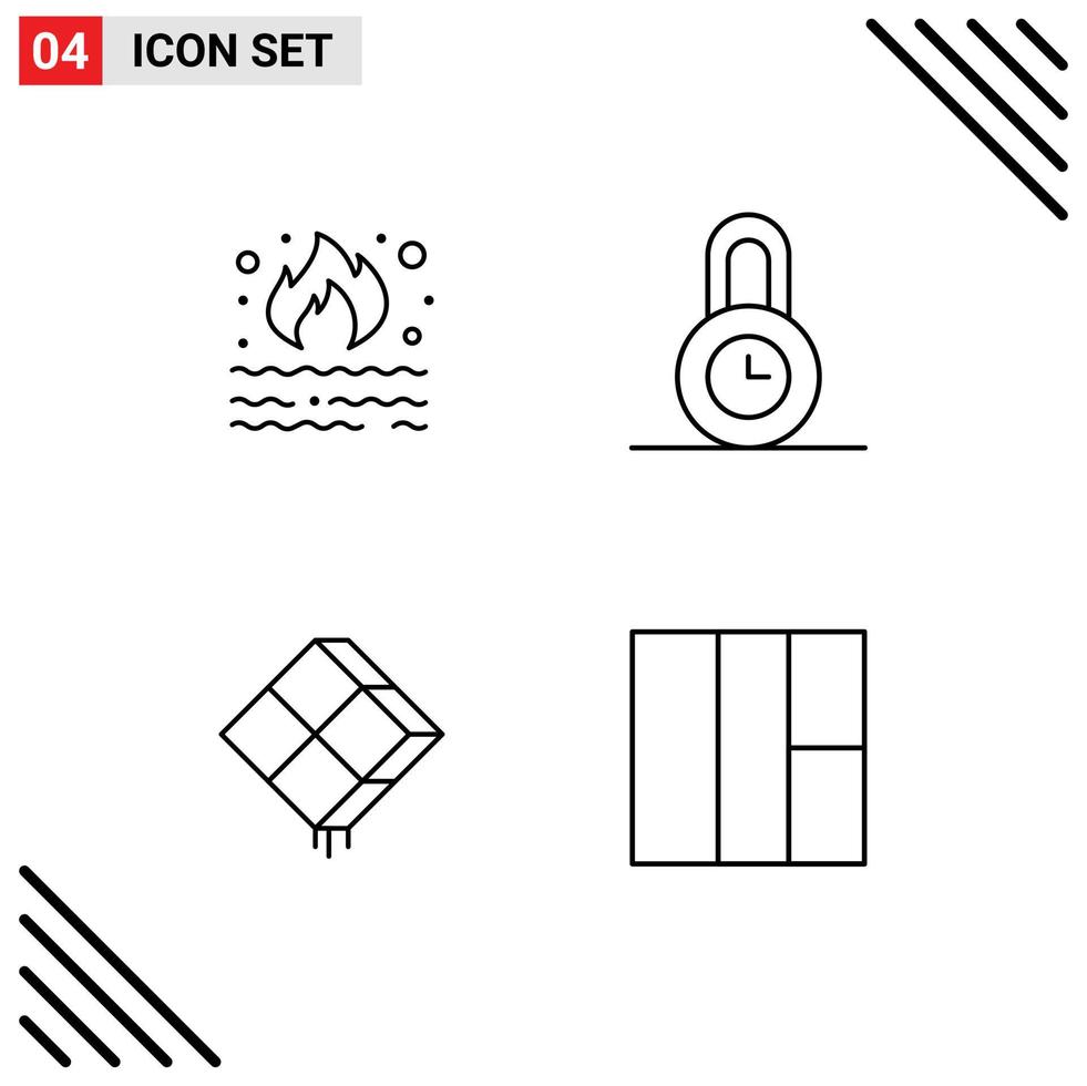 Set of 4 Modern UI Icons Symbols Signs for burn decor pollution protection ramadhan Editable Vector Design Elements