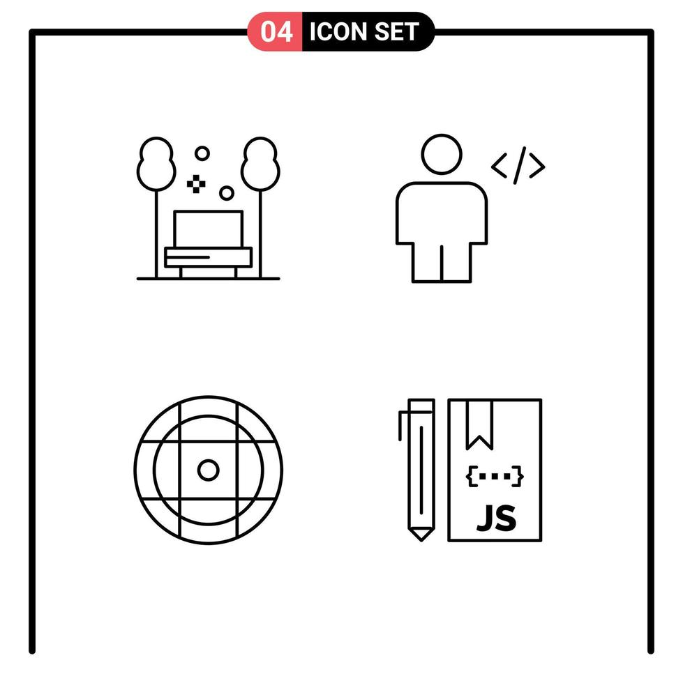 Set of 4 Modern UI Icons Symbols Signs for chair markup relax body equipment Editable Vector Design Elements