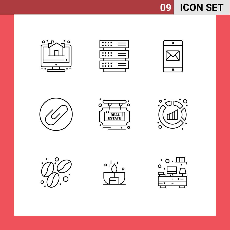 Group of 9 Modern Outlines Set for real board application clip attach Editable Vector Design Elements