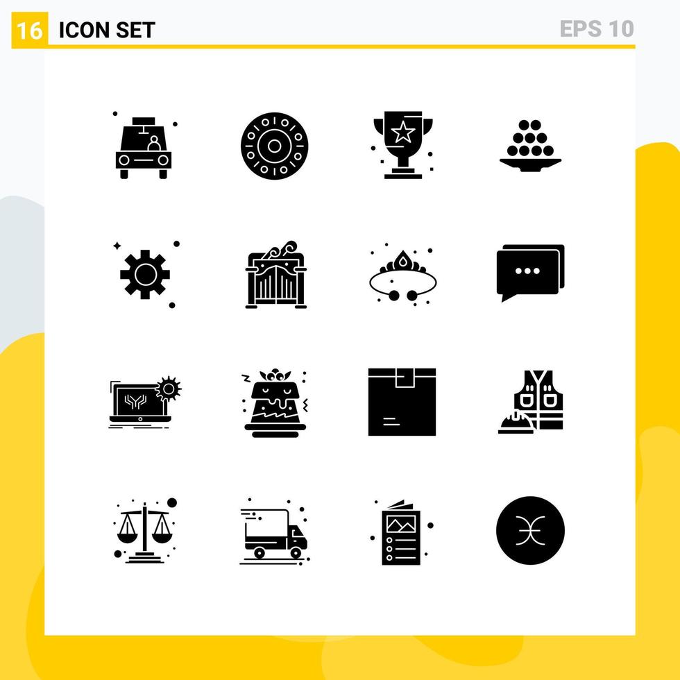 Set of 16 Modern UI Icons Symbols Signs for laddu dessert award delicacy sport Editable Vector Design Elements