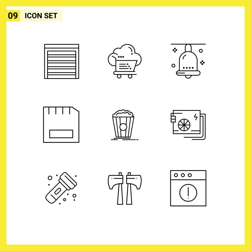 Set of 9 Commercial Outlines pack for gadget computers trolley card festival Editable Vector Design Elements