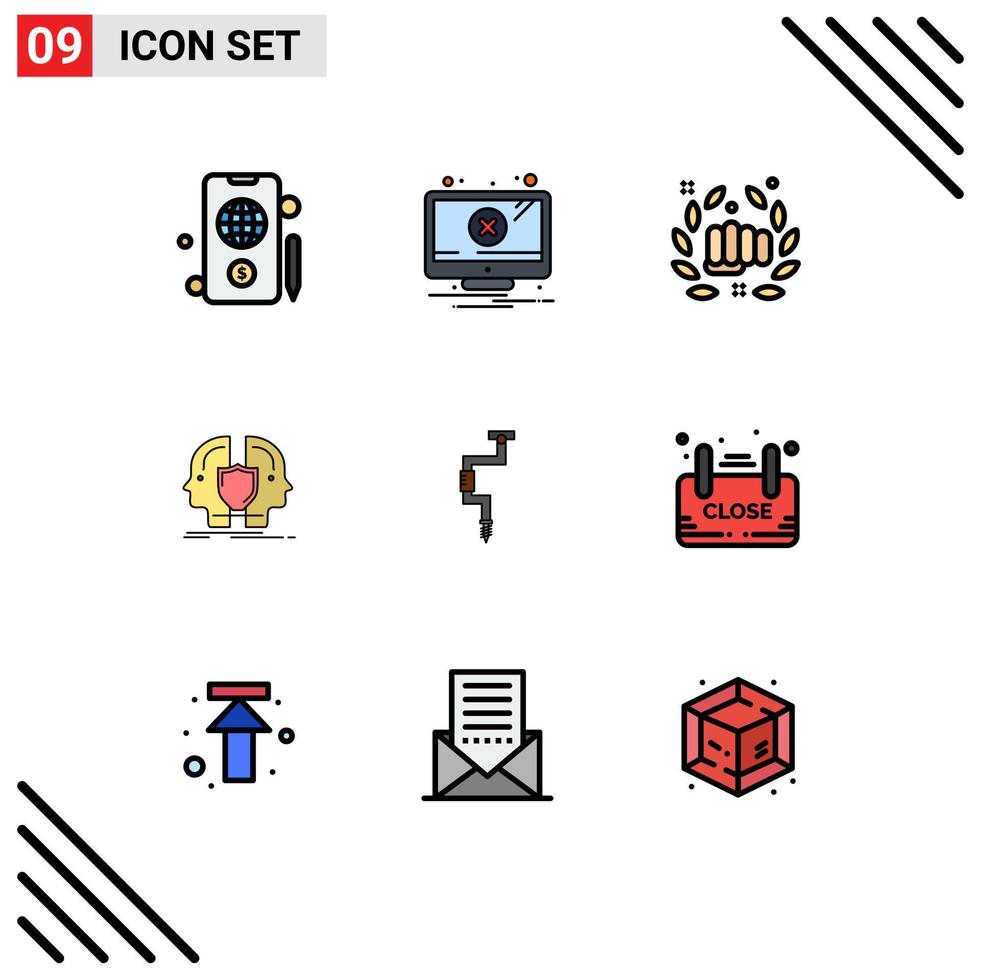 Modern Set of 9 Filledline Flat Colors Pictograph of drill identity fight dual man Editable Vector Design Elements