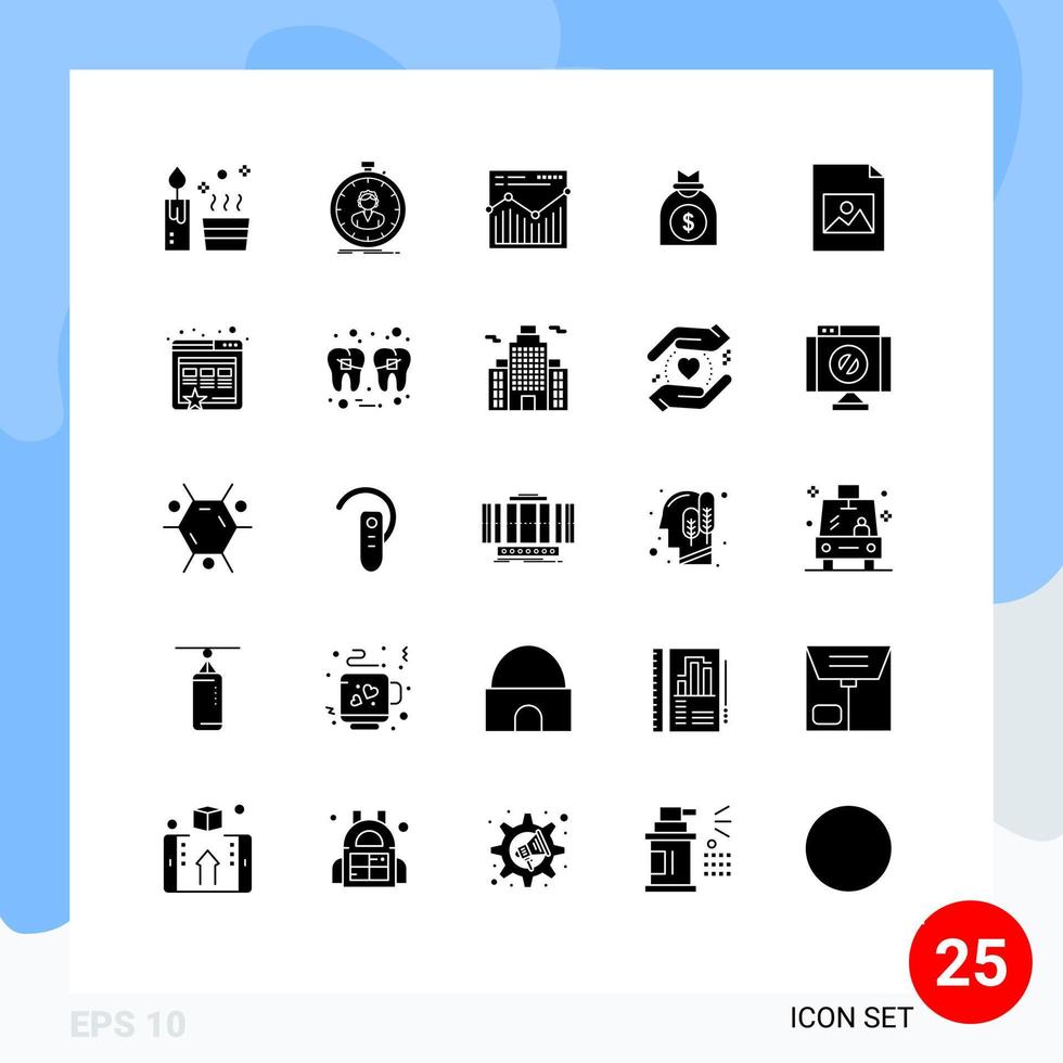 25 Universal Solid Glyph Signs Symbols of document venture girl money report Editable Vector Design Elements
