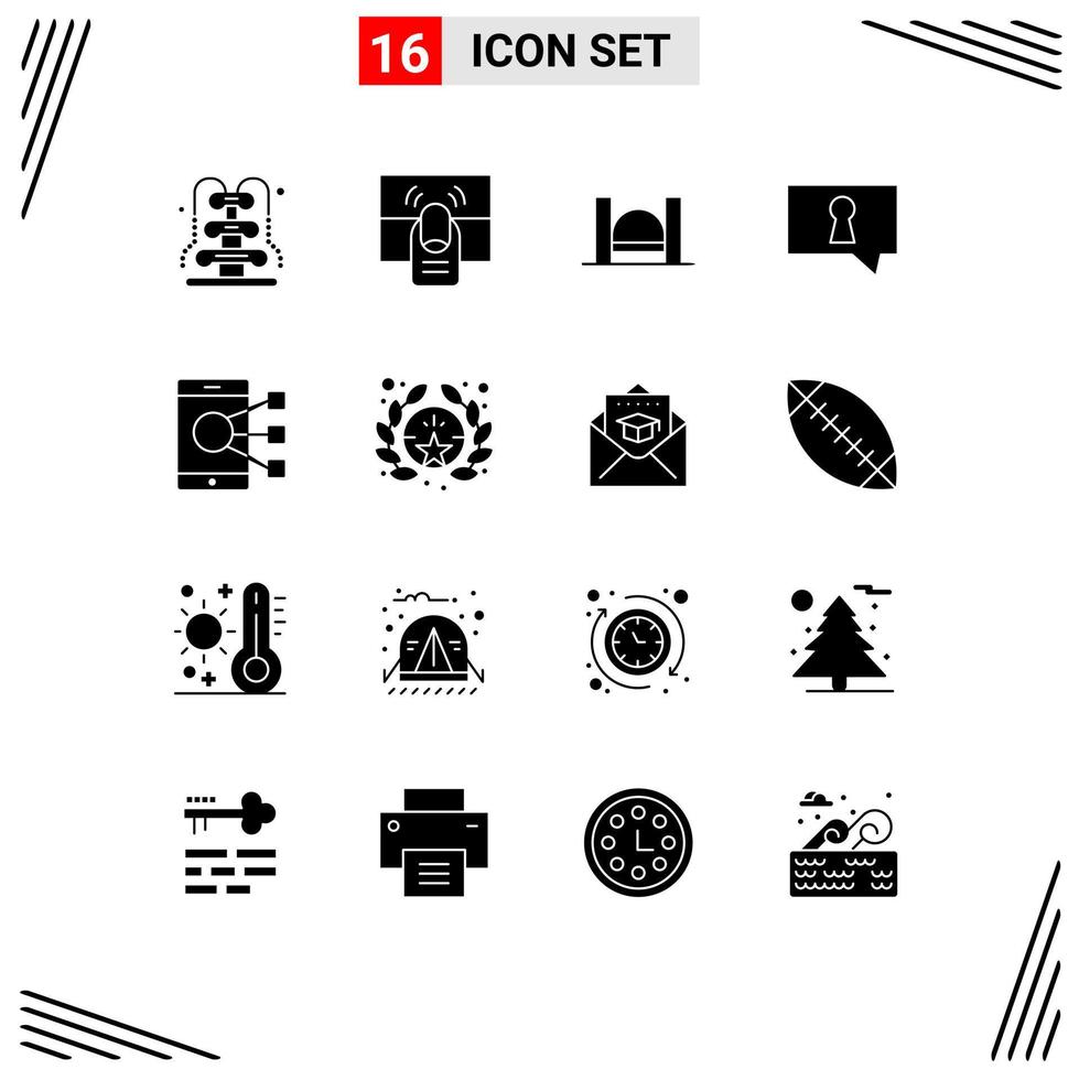 Group of 16 Solid Glyphs Signs and Symbols for connect private touch bubble industrial Editable Vector Design Elements