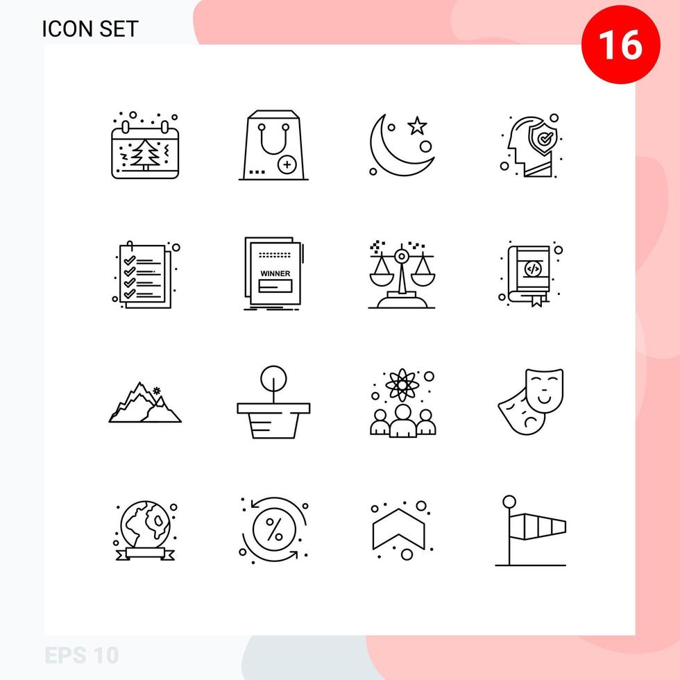 16 Thematic Vector Outlines and Editable Symbols of human brain e ramadan moon Editable Vector Design Elements