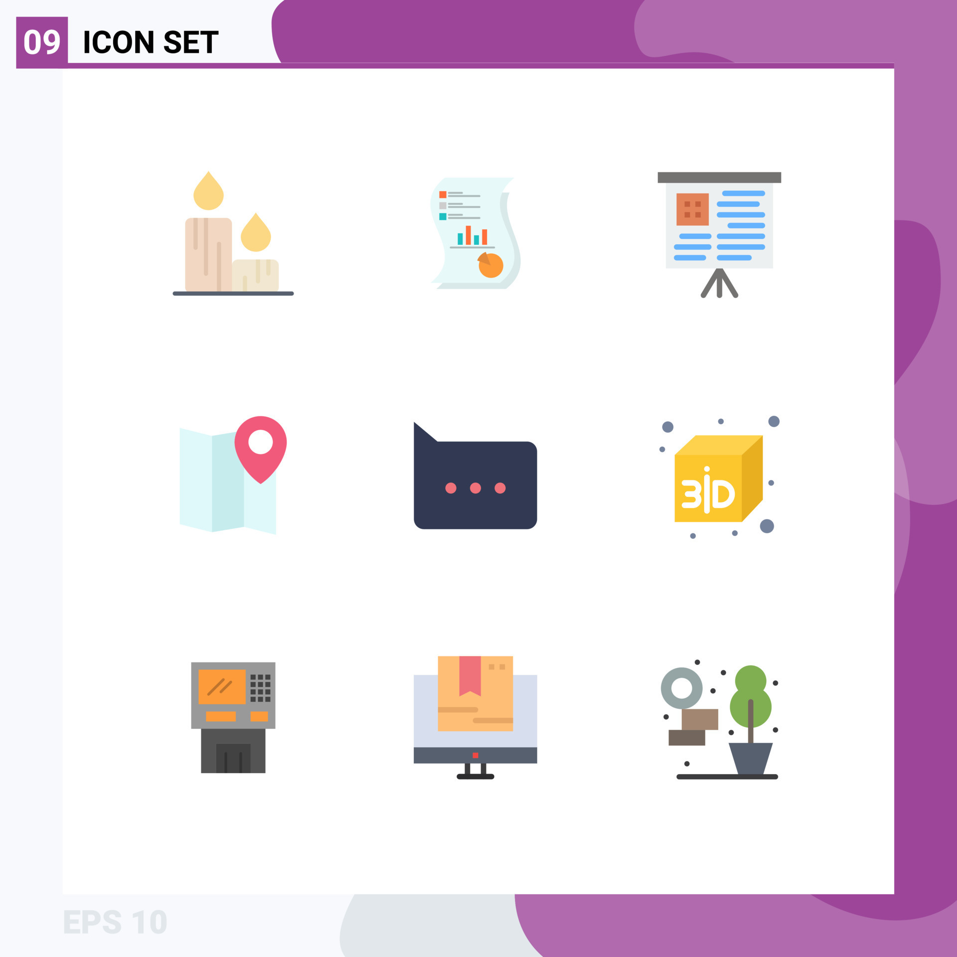 Pack of 9 creative Flat Colors of bubble marker marketing map chart ...