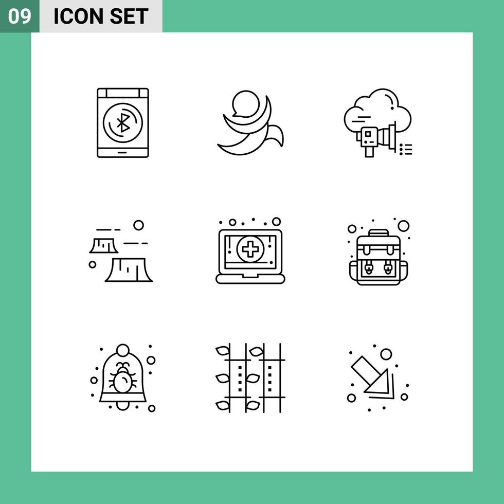 User Interface Pack of 9 Basic Outlines of environment deforestation megaphone damage announcement Editable Vector Design Elements