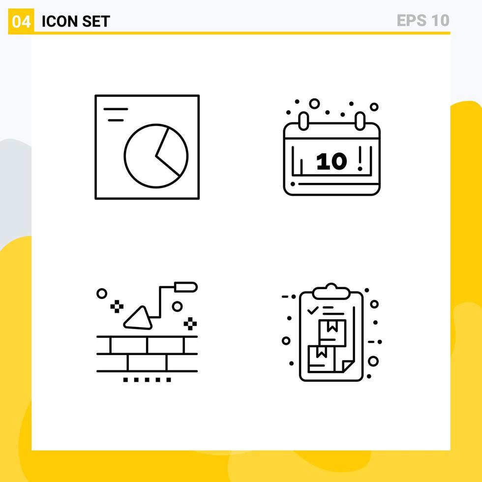 4 Universal Line Signs Symbols of analytics trowel autumn season box Editable Vector Design Elements