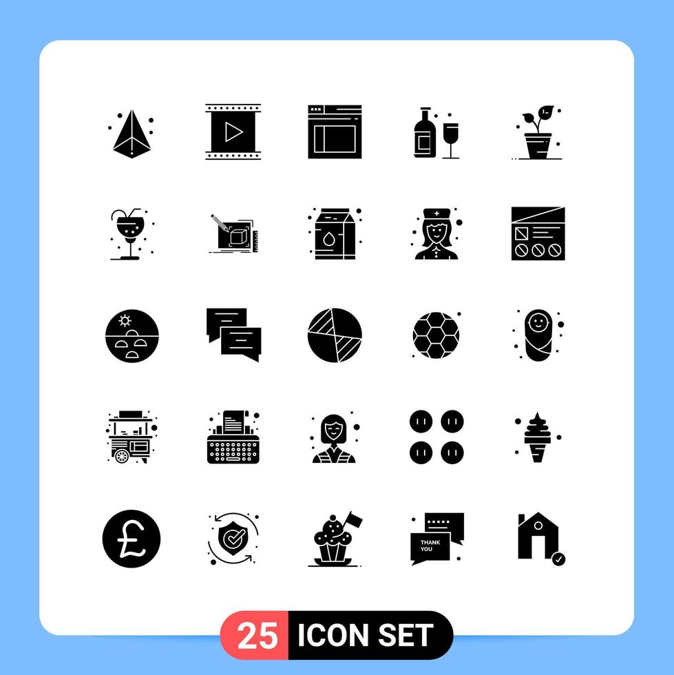 Solid Glyph Pack of 25 Universal Symbols of leaf drink production bar website Editable Vector Design Elements