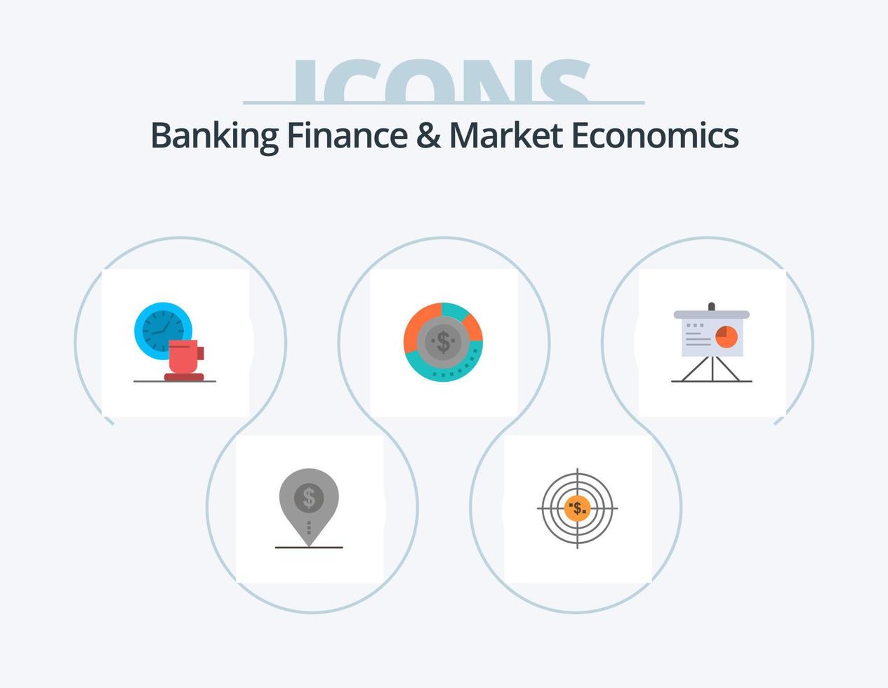 Banking Finance And Market Economics Flat Icon Pack 5 Icon Design. time. break. business. coffee. hunting vector