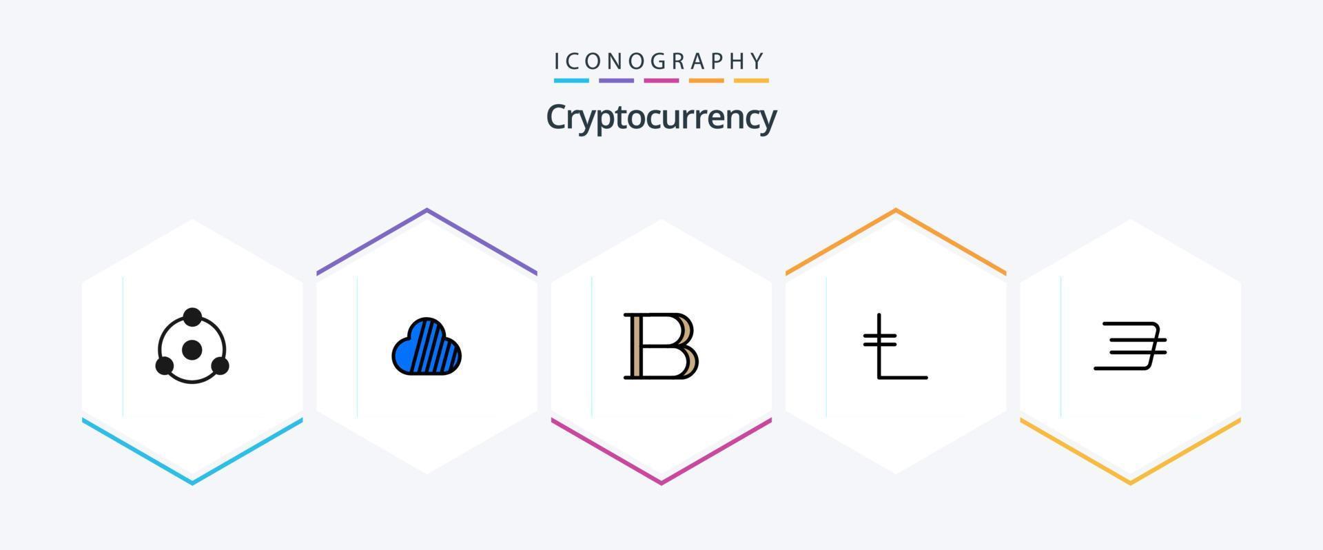 paquete de iconos de 25 líneas completas de criptomonedas que incluye criptografía. moneda criptográfica. moneda negra cripto. moneda de león vector