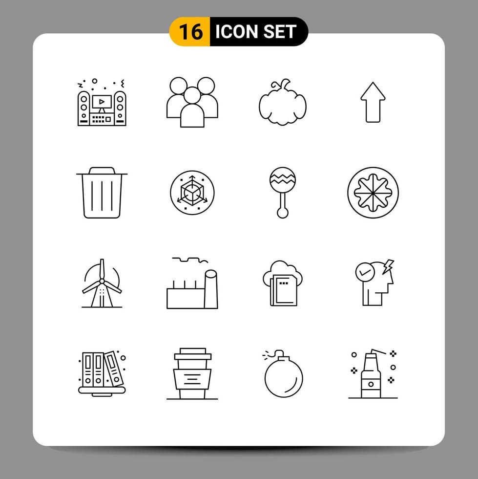 Pack of 16 Modern Outlines Signs and Symbols for Web Print Media such as upload arrows organization arrow pumpkin Editable Vector Design Elements
