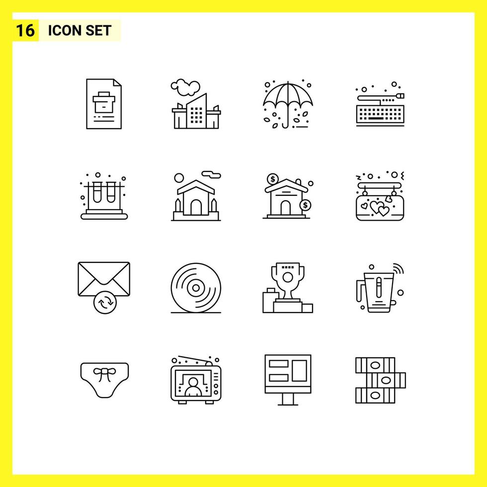 User Interface Pack of 16 Basic Outlines of school keyboard pollution key umbrella Editable Vector Design Elements