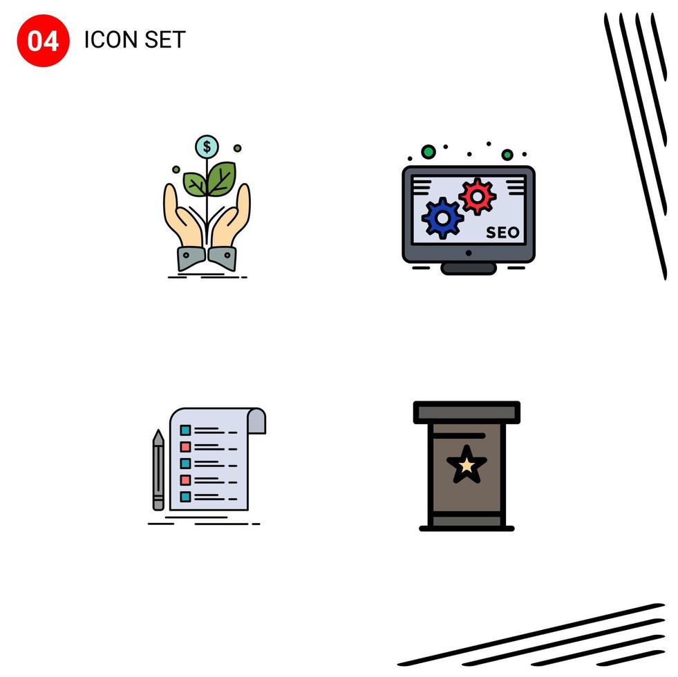 Set of 4 Modern UI Icons Symbols Signs for business report plant promotion card Editable Vector Design Elements