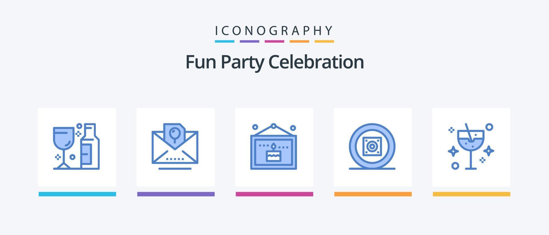 paquete de iconos party blue 5 que incluye bebida. sonido. cumpleaños. fiesta. caja de resonancia diseño de iconos creativos vector