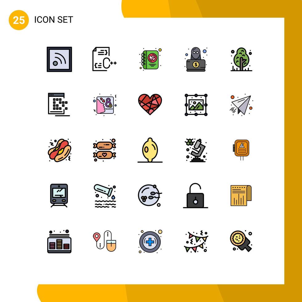 Set of 25 Vector Filled line Flat Colors on Grid for forest robbery diary spy detective Editable Vector Design Elements