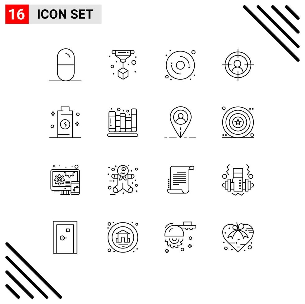 User Interface Pack of 16 Basic Outlines of back to school energy disk electricity man Editable Vector Design Elements
