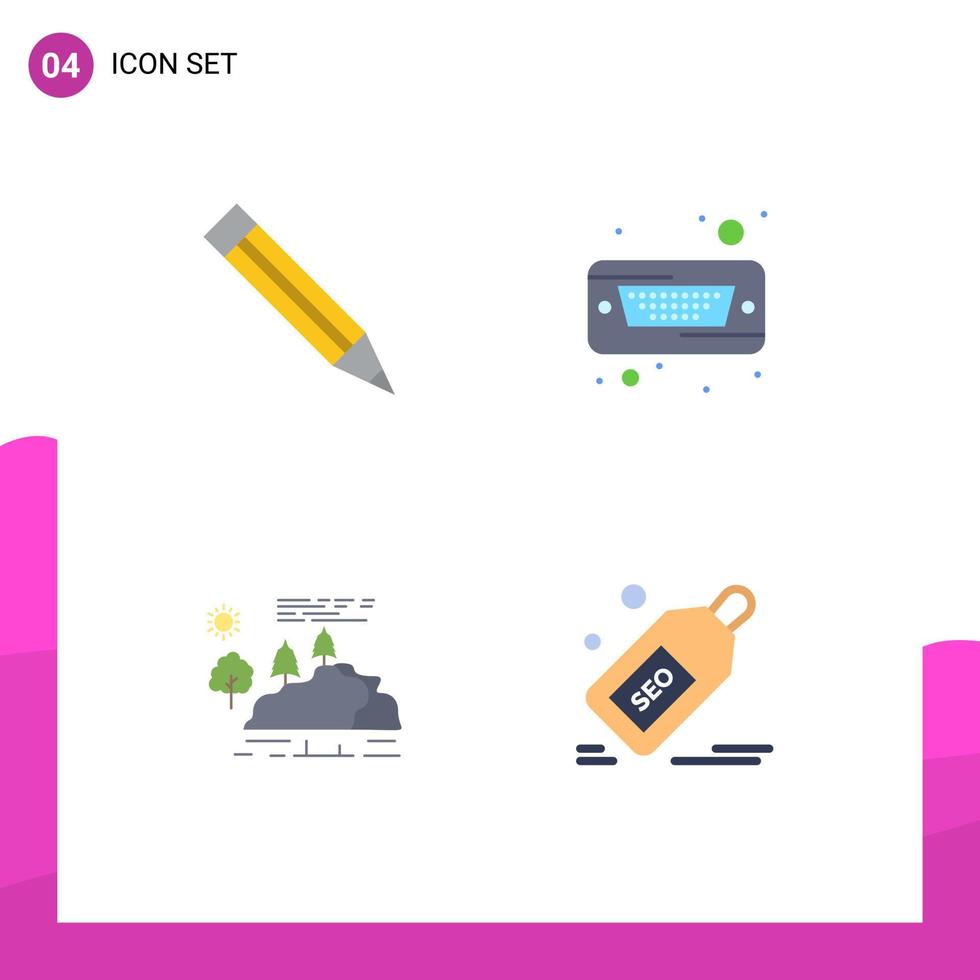 Flat Icon Pack of 4 Universal Symbols of education nature drive hard rain Editable Vector Design Elements