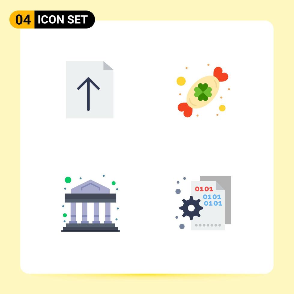 Pack of 4 Modern Flat Icons Signs and Symbols for Web Print Media such as document investment candy festival codding Editable Vector Design Elements