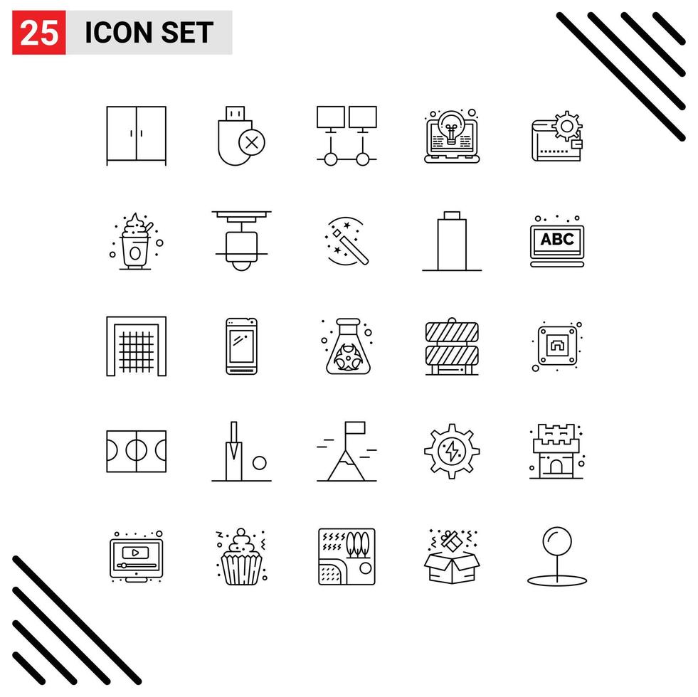 25 Universal Lines Set for Web and Mobile Applications light idea connect coding server Editable Vector Design Elements