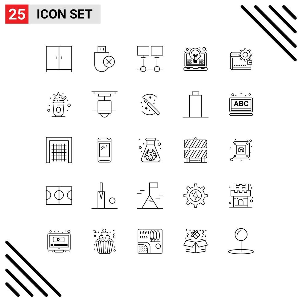 25 Universal Lines Set for Web and Mobile Applications light idea connect coding server Editable Vector Design Elements