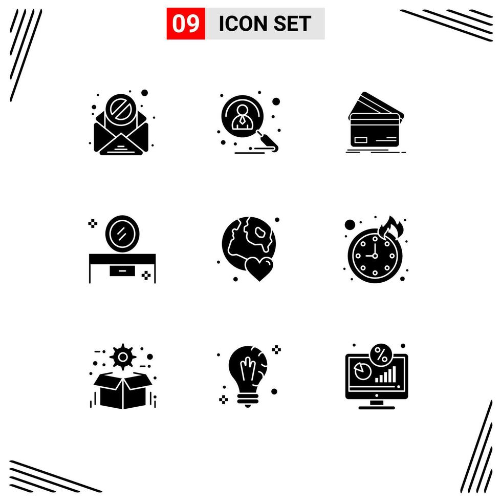 9 Universal Solid Glyphs Set for Web and Mobile Applications dressing table beauty salon mirror creditcard shopping finance Editable Vector Design Elements