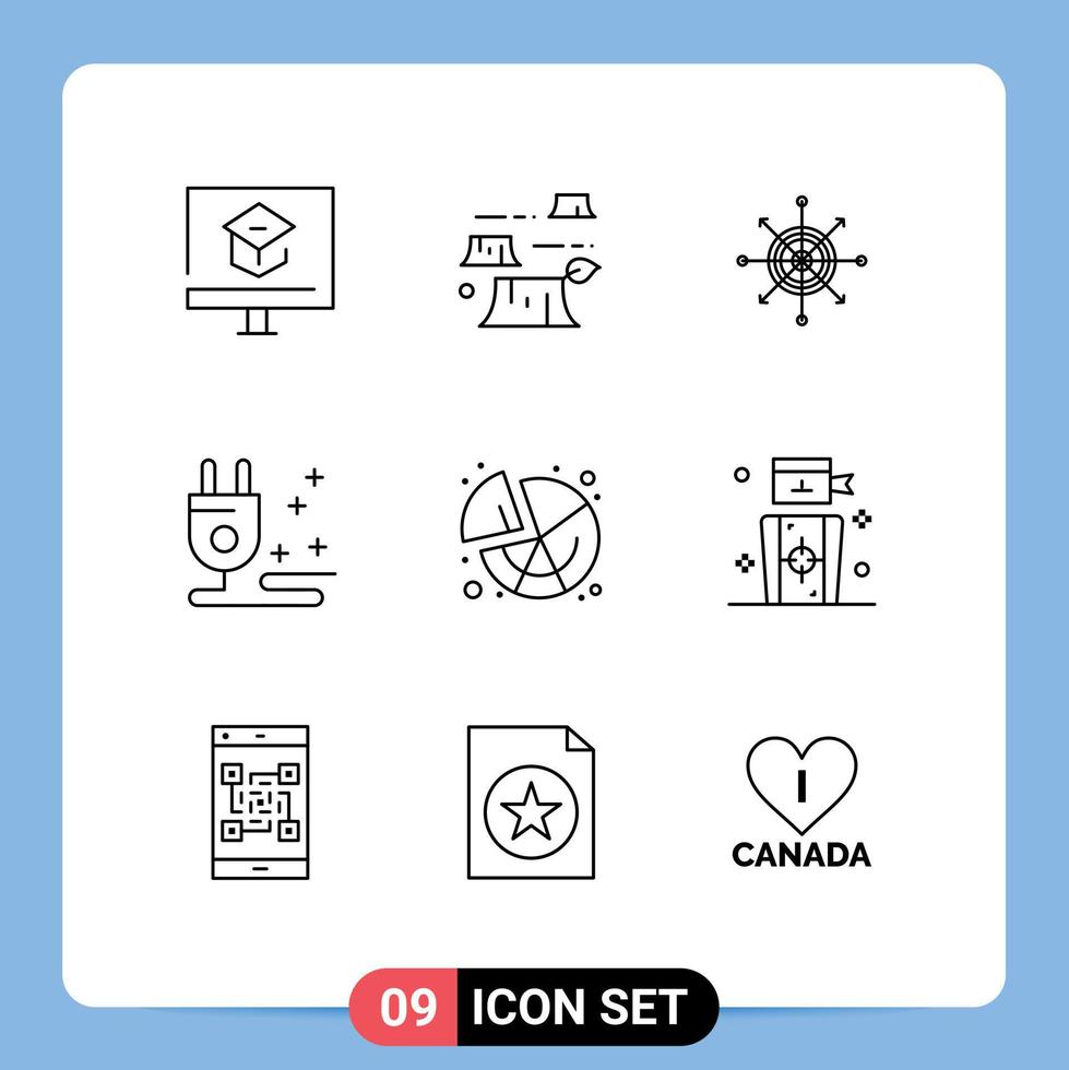 Group of 9 Outlines Signs and Symbols for chart cable environment plug arrow Editable Vector Design Elements