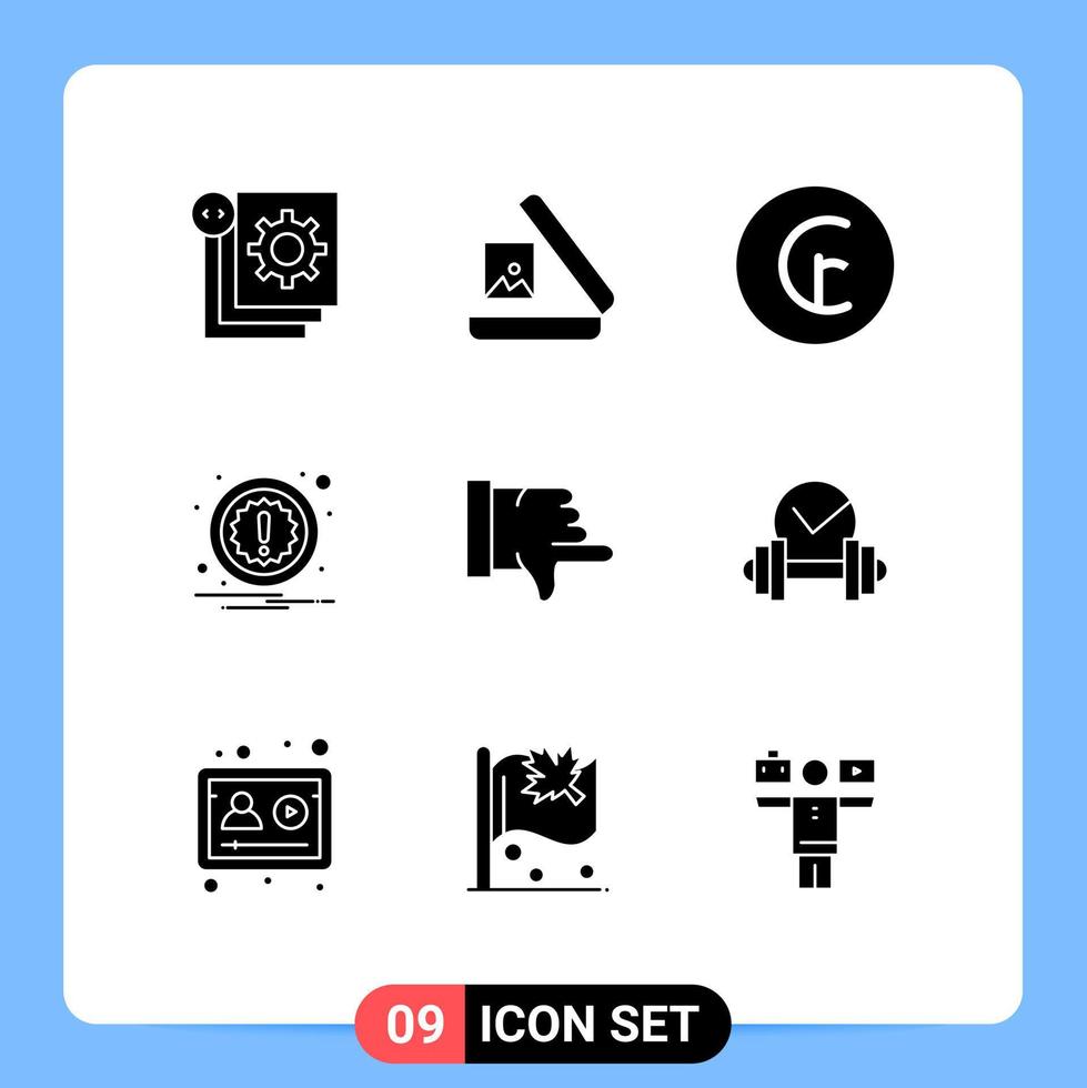 9 Universal Solid Glyph Signs Symbols of vote dislike cruzeiro notification alert Editable Vector Design Elements