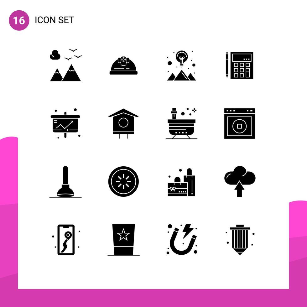 Modern Set of 16 Solid Glyphs and symbols such as financial calculation creative calculate accounting Editable Vector Design Elements