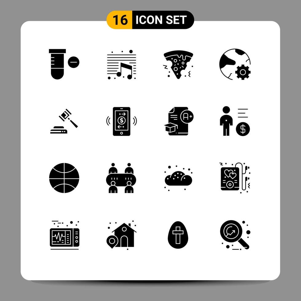 Set of 16 Modern UI Icons Symbols Signs for law court food online internet Editable Vector Design Elements