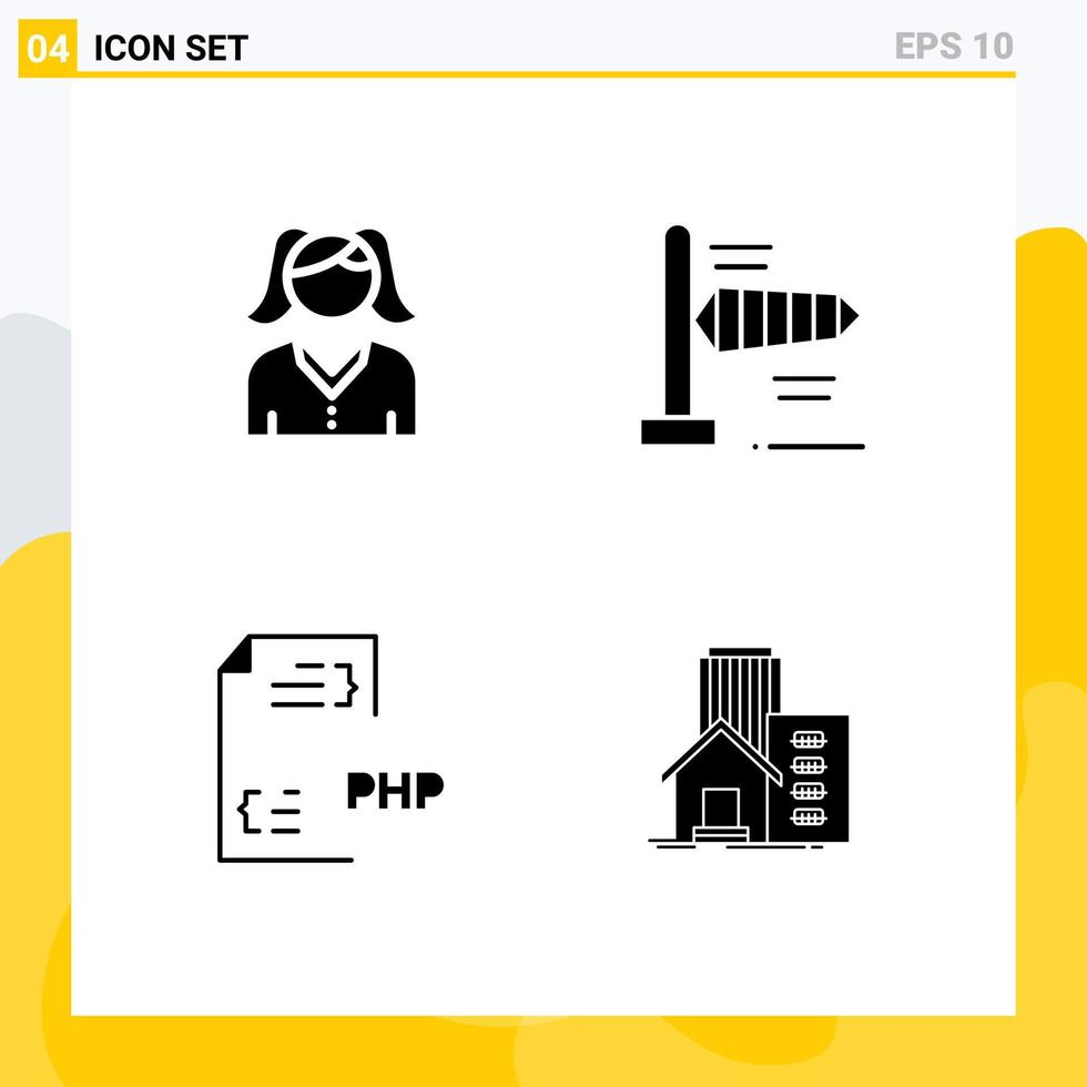 Pictogram Set of 4 Simple Solid Glyphs of female document air coding building Editable Vector Design Elements