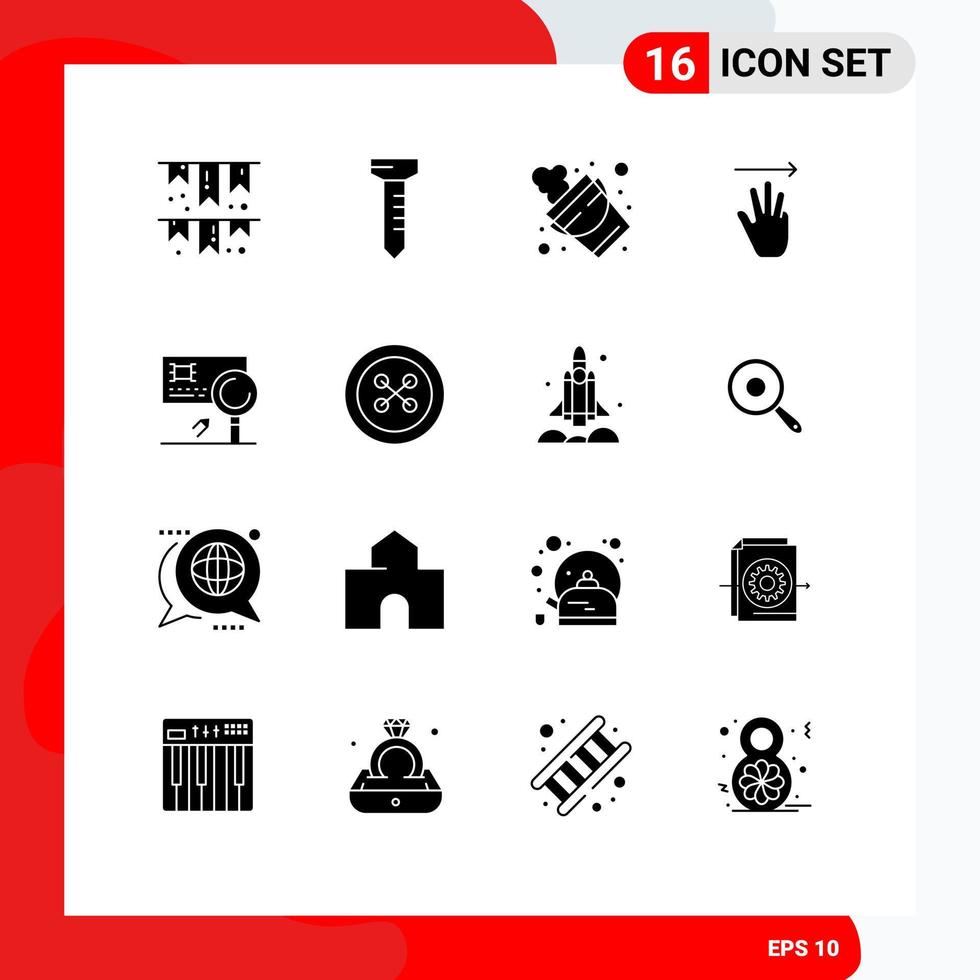 Pictogram Set of 16 Simple Solid Glyphs of detection banking firefighter analysis up Editable Vector Design Elements