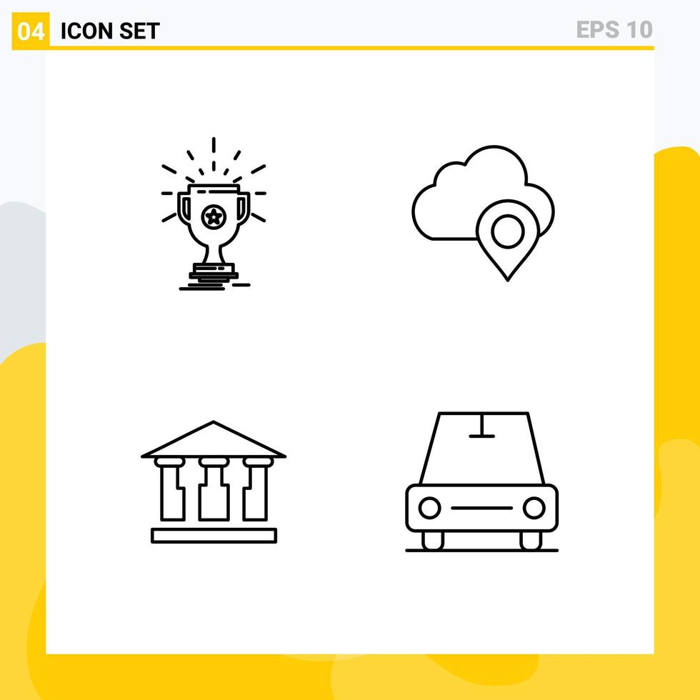 Modern Set of 4 Filledline Flat Colors Pictograph of award bank win map mony Editable Vector Design Elements
