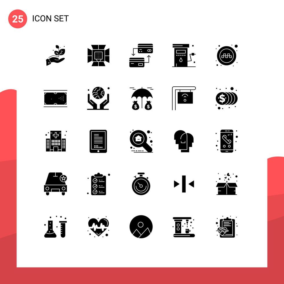 Universal Icon Symbols Group of 25 Modern Solid Glyphs of station petrol softbox gas credit Editable Vector Design Elements