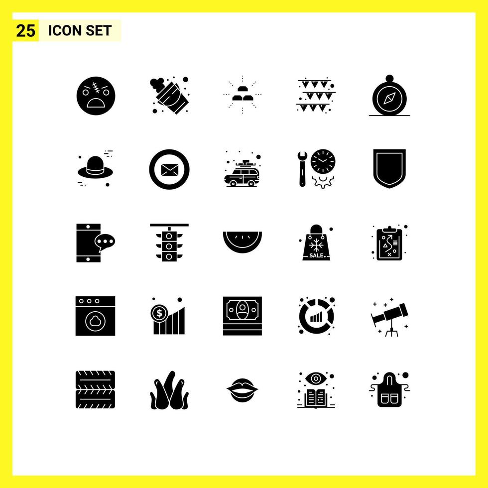 25 Thematic Vector Solid Glyphs and Editable Symbols of browse garland tool festival income Editable Vector Design Elements