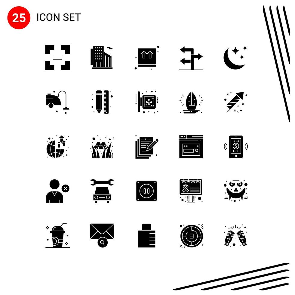 25 Universal Solid Glyph Signs Symbols of clean moon ecommerce crescent direction Editable Vector Design Elements