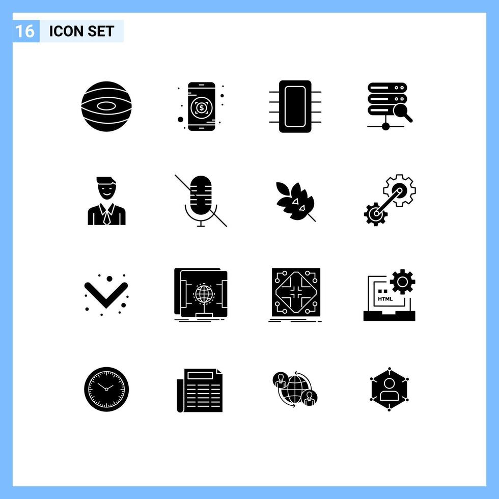 Solid Glyph Pack of 16 Universal Symbols of man executive devices business server Editable Vector Design Elements