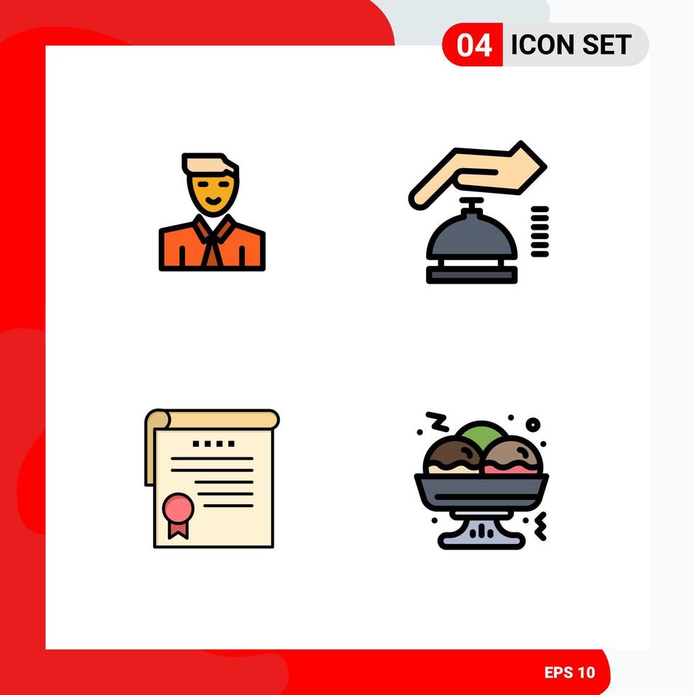 Pack of 4 creative Filledline Flat Colors of man certificate teacher alarm degrees Editable Vector Design Elements