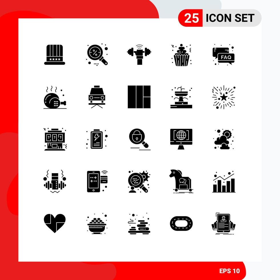 Set of 25 Modern UI Icons Symbols Signs for party cupcake dumbbell cream sport Editable Vector Design Elements