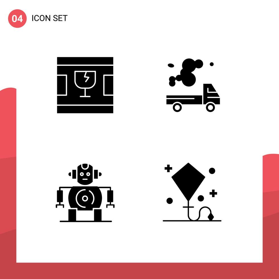 Pictogram Set of 4 Simple Solid Glyphs of broken cnc shapes emission technology Editable Vector Design Elements