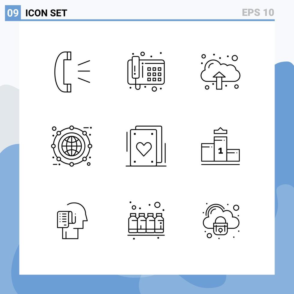 Pictogram Set of 9 Simple Outlines of party cards data line box Editable Vector Design Elements