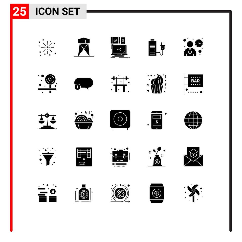 User Interface Pack of 25 Basic Solid Glyphs of interface power computer battery technology Editable Vector Design Elements