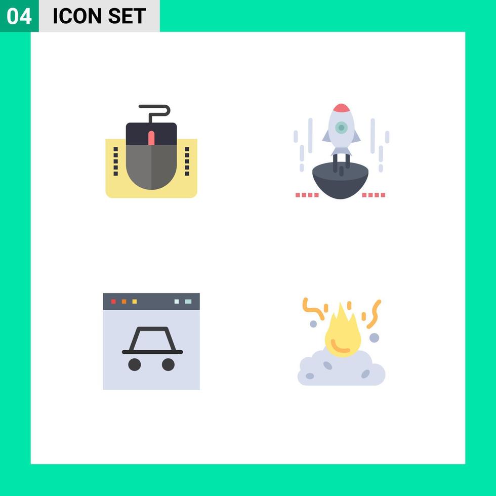 4 Creative Icons Modern Signs and Symbols of mouse spaceship computer business page Editable Vector Design Elements