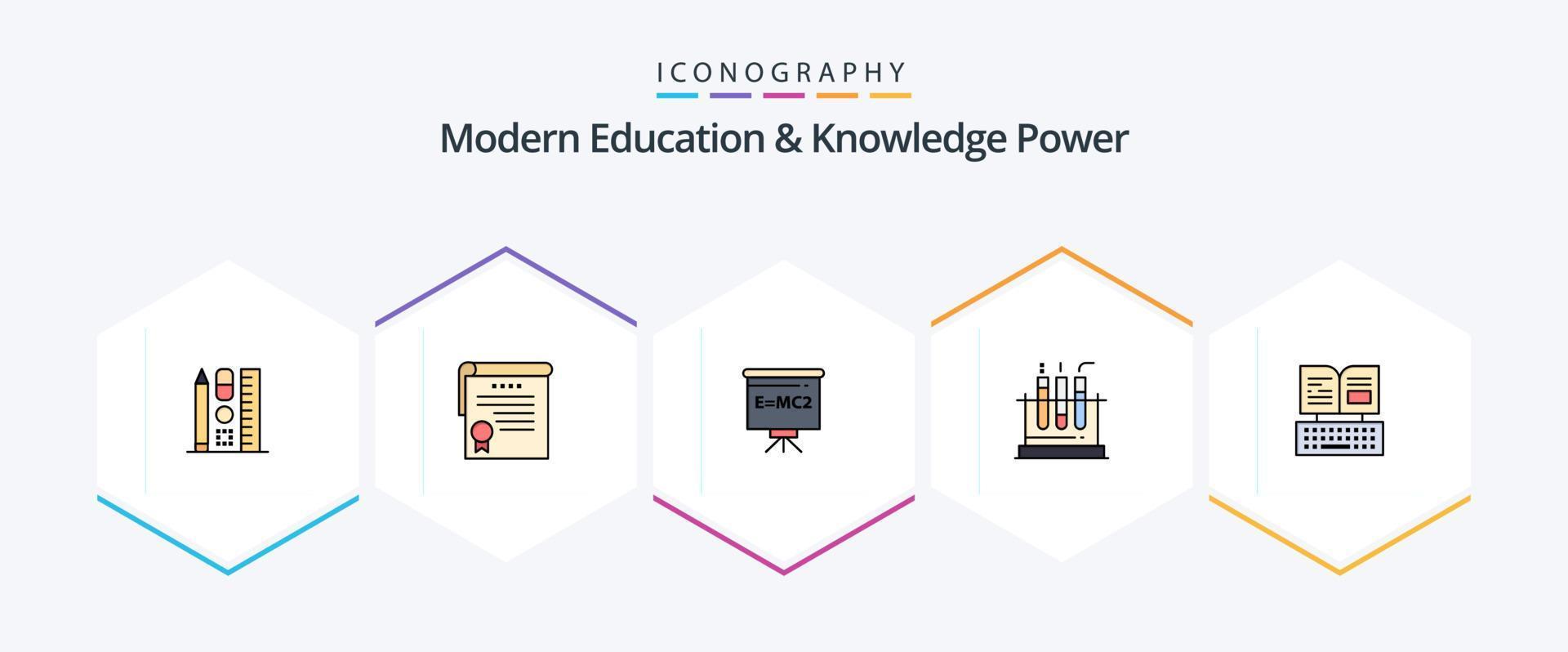 Modern Education And Knowledge Power 25 FilledLine icon pack including keyboard. medical. classroom . lab. tube vector