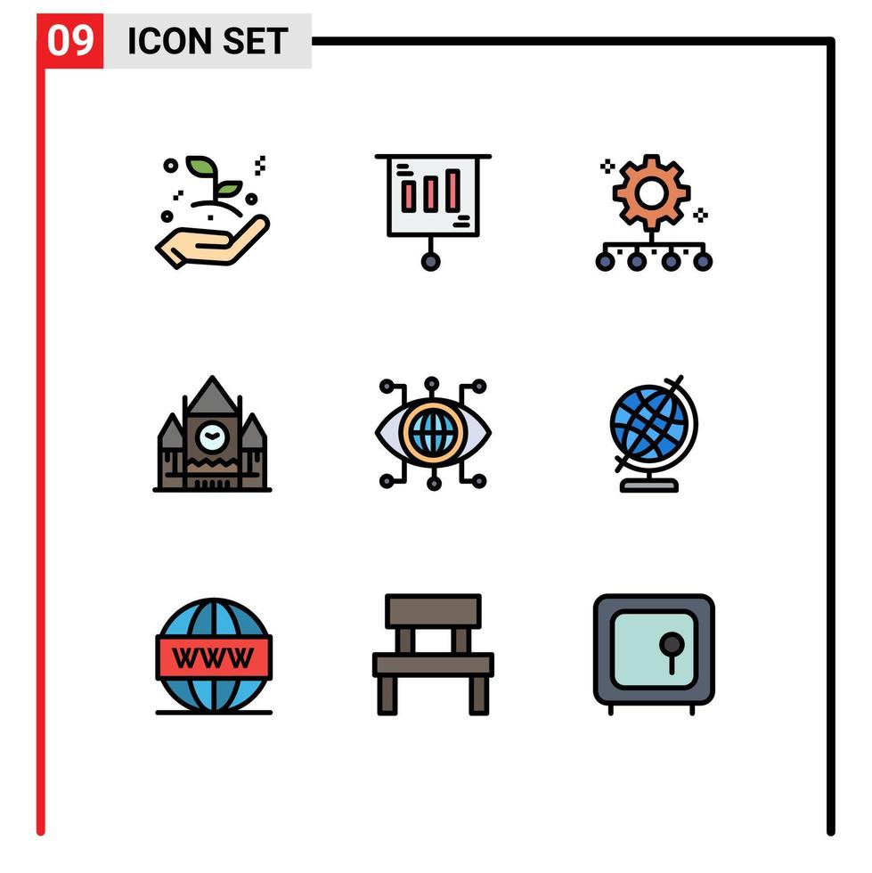 User Interface Pack of 9 Basic Filledline Flat Colors of data government authority responsibility centre block work plan Editable Vector Design Elements