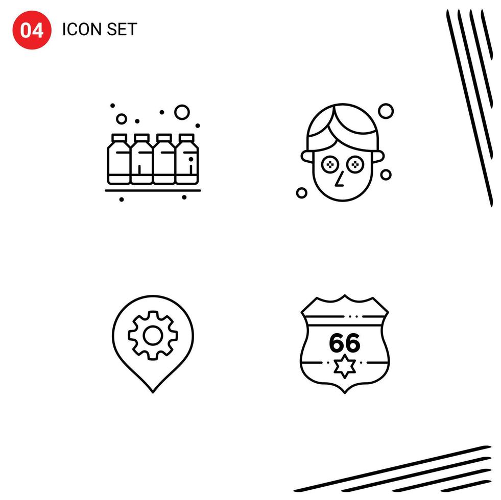 Pack of 4 Modern Filledline Flat Colors Signs and Symbols for Web Print Media such as bottle setting printing facial map Editable Vector Design Elements