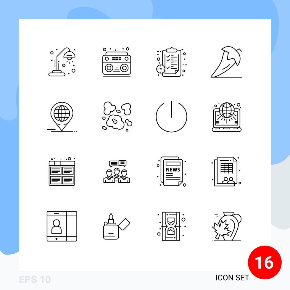16 User Interface Outline Pack of modern Signs and Symbols of vegetables ingredient clipboard food watch Editable Vector Design Elements